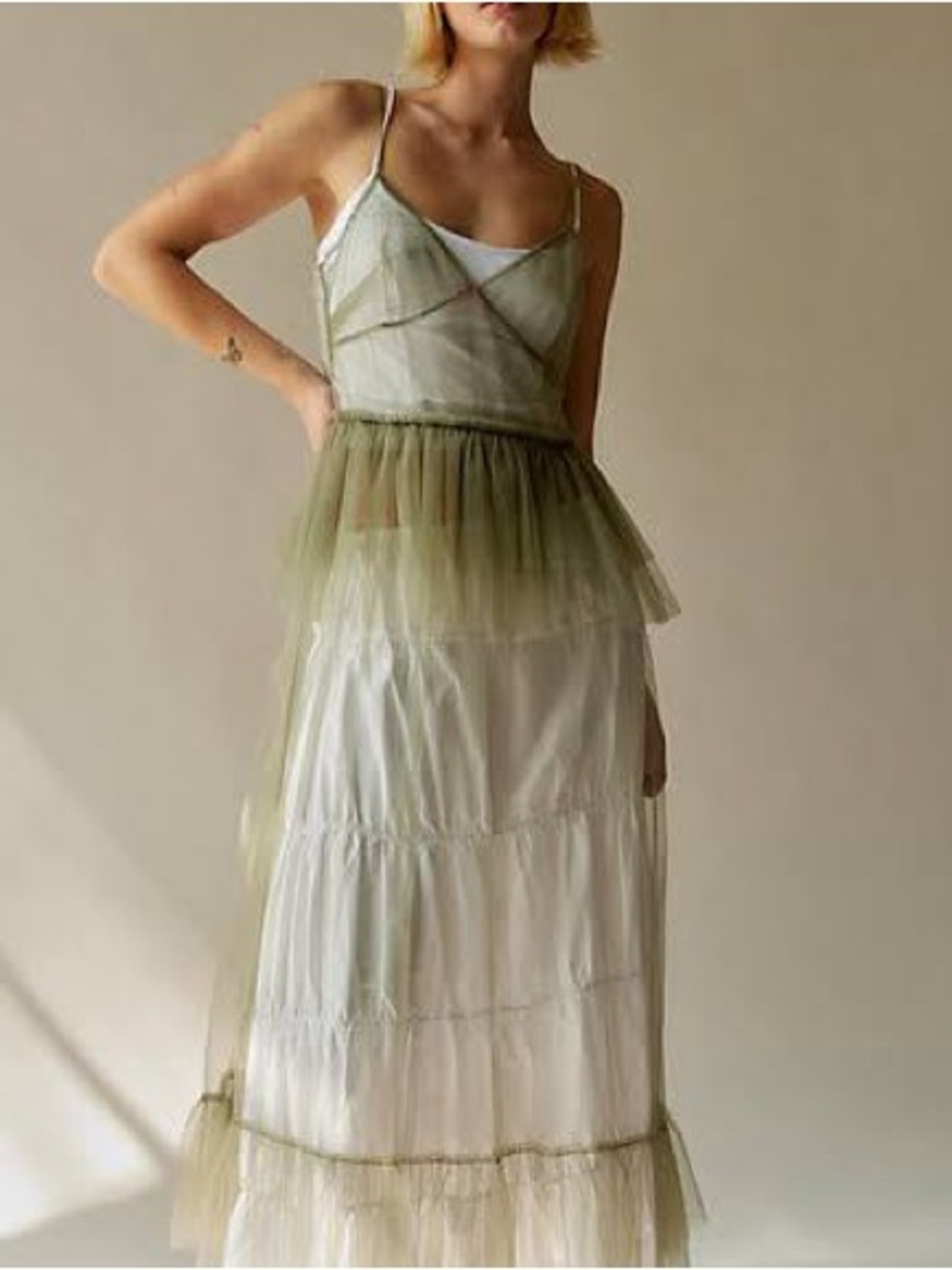 Urban Outfitters Aida Sheer Mesh Ruffle Midi/Maxi Dress